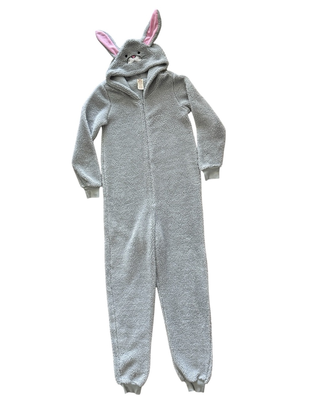 Faded Glory Bunny 1 Piece Pajamas XS Gray Sherpa Hooded Adult Sleepwear Jumpsuit